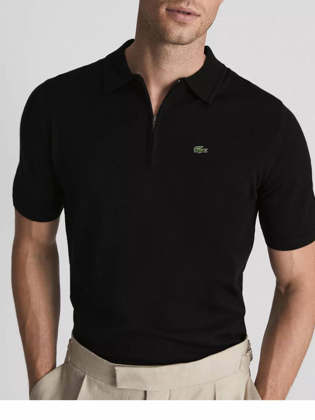 L-Zip Up Polo Black